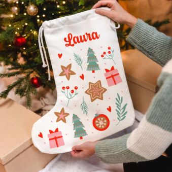 Personalised Christmas Stocking with Pattern and Name
