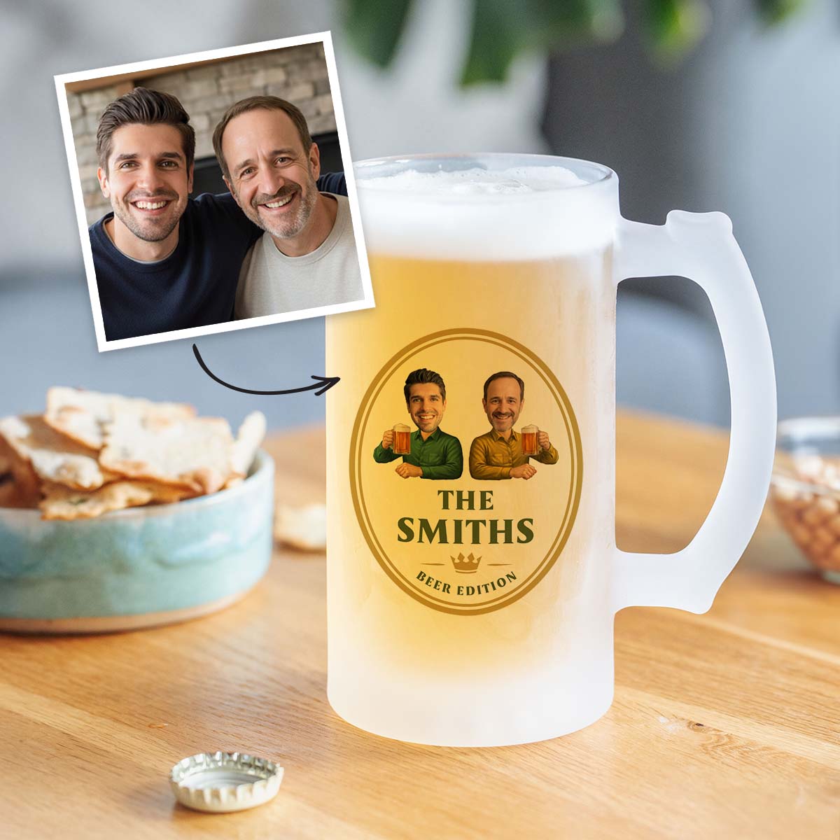Personalised Beer Mug with Logo and Two Faces