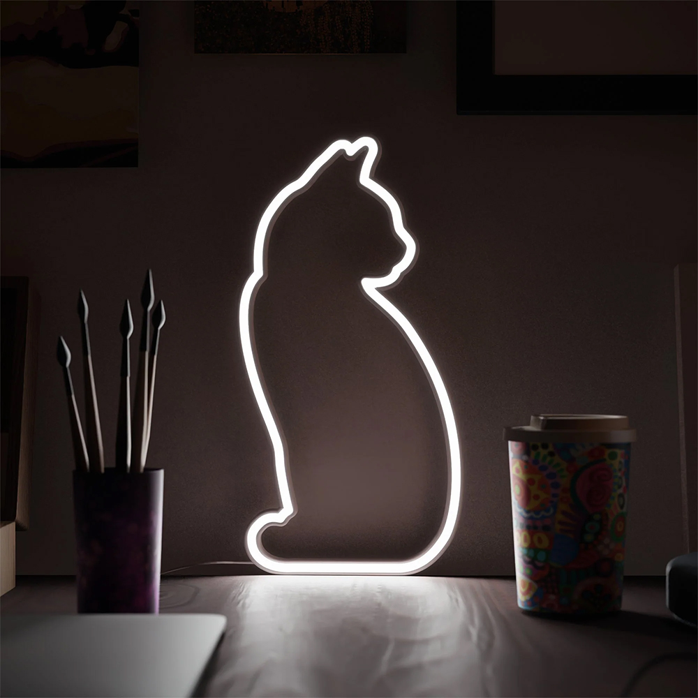 Neon Cat Light - Sitting