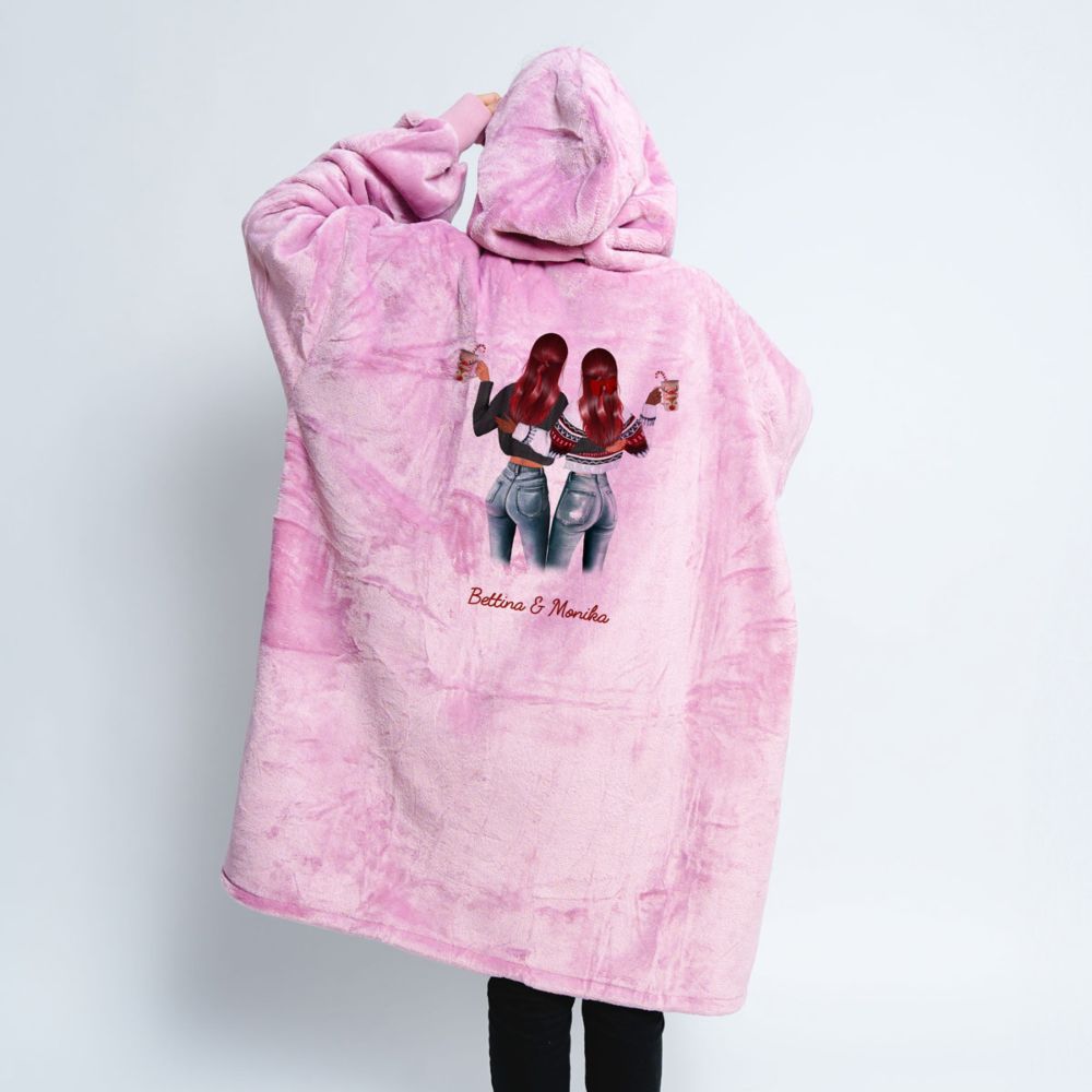 Personalised Hoodie Blanket With Best Friends Illustration