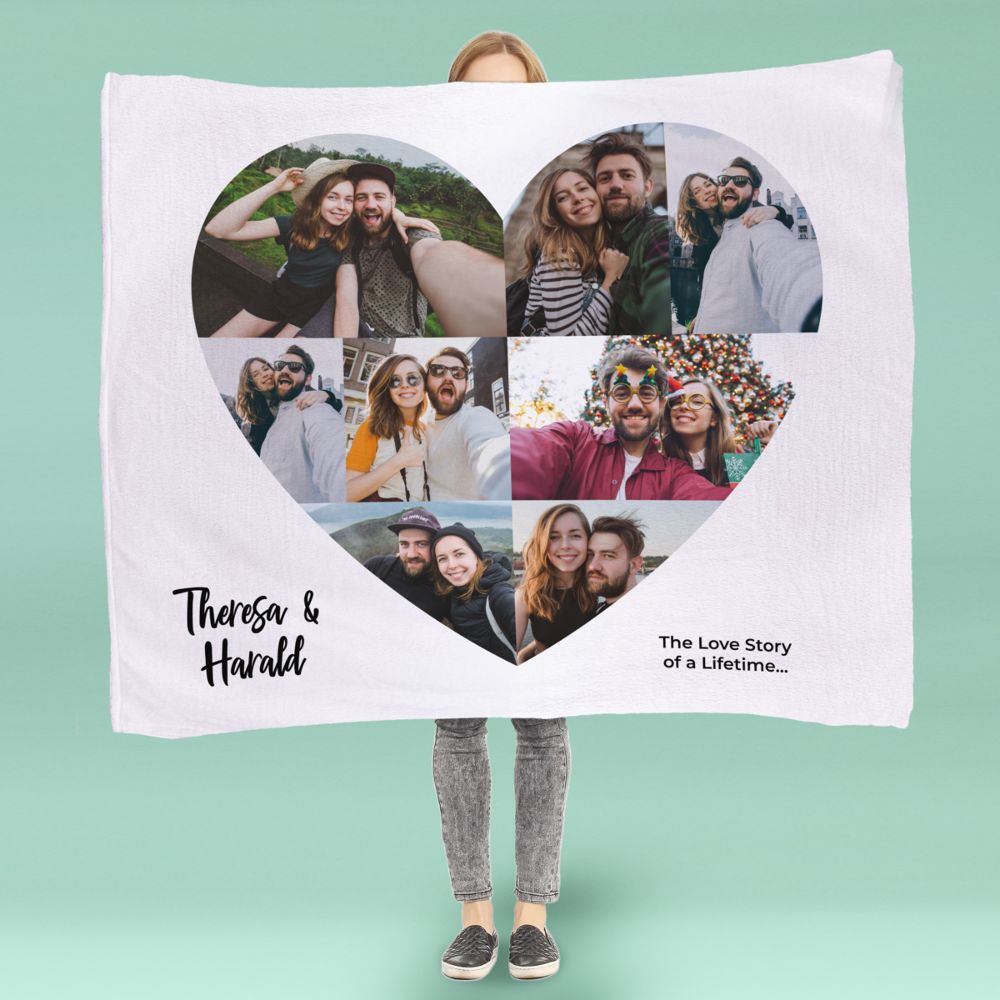 Heart Photo Blanket With Custom Text 