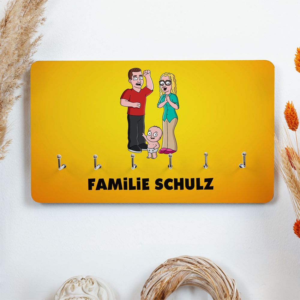 Personalised Key Hanger With Illustrated Family
