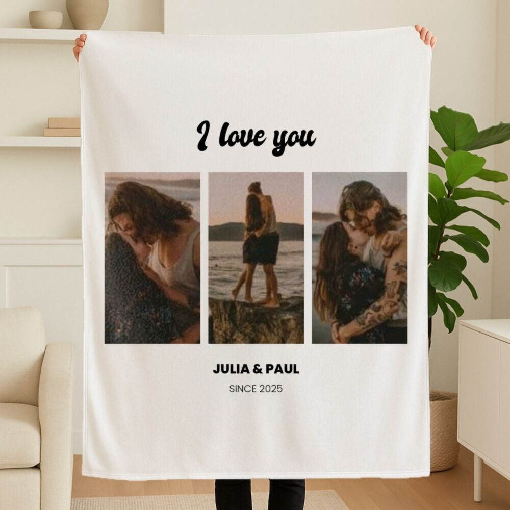 Personalised Photo Upload Blanket with Text