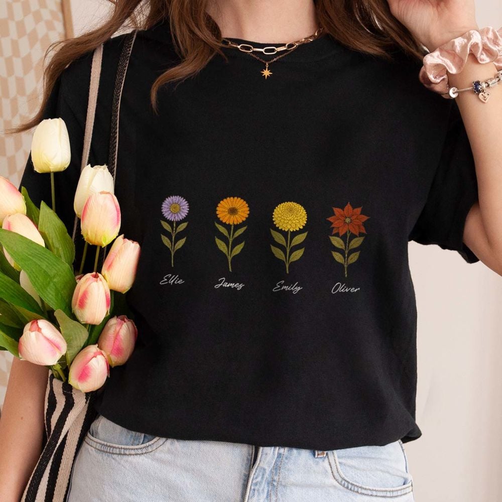 Personalised T-Shirt with Birth Flowers