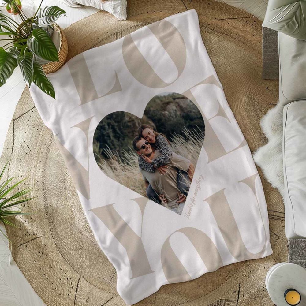 Personalised Heart Photo Blanket with Text