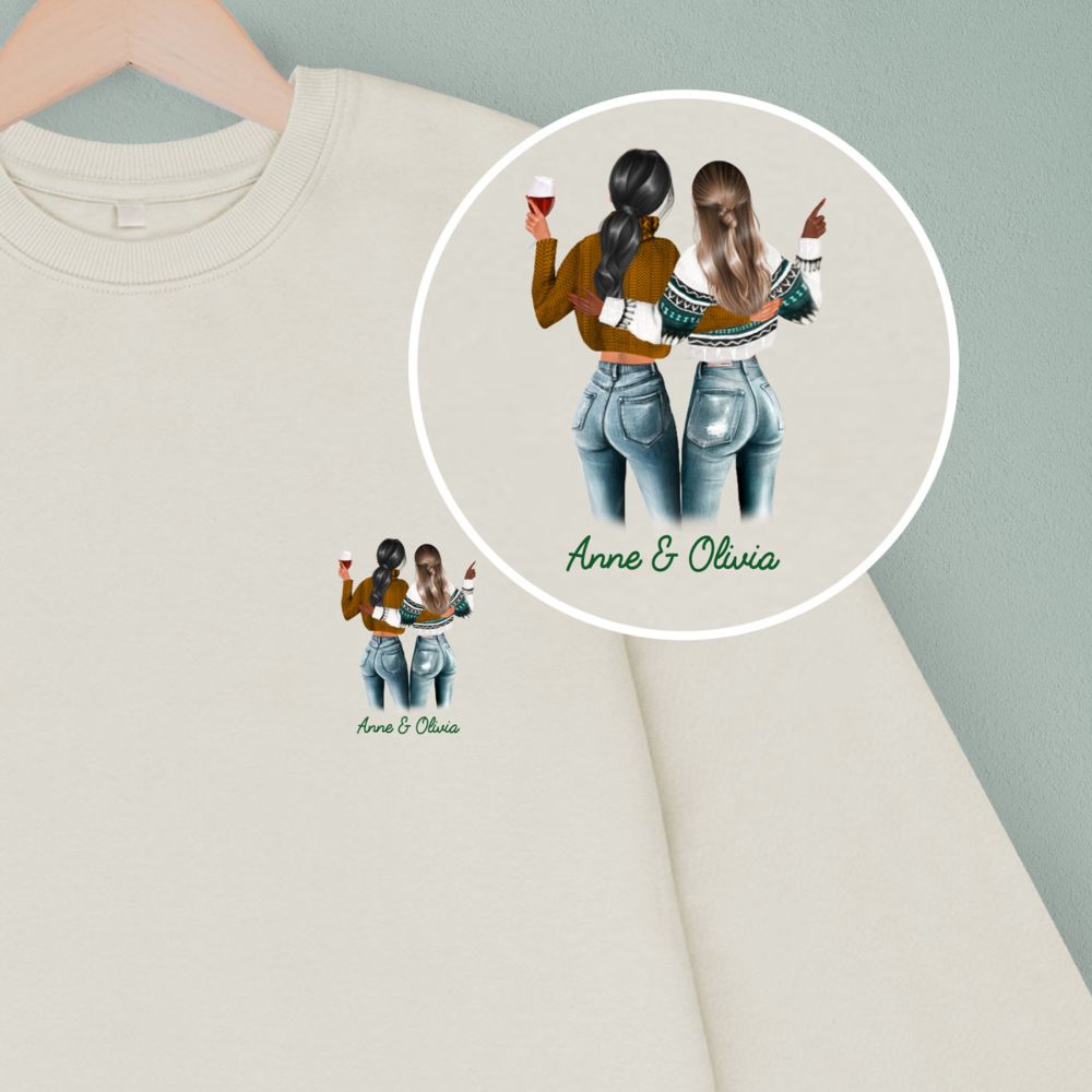 Personalised Sweatshirt with Two Friends Illustration