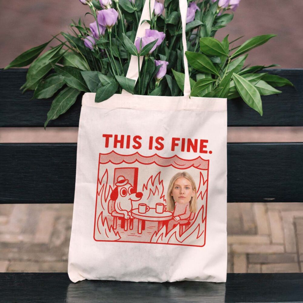 Personalised Photo Tote Bag with This Is Fine Meme