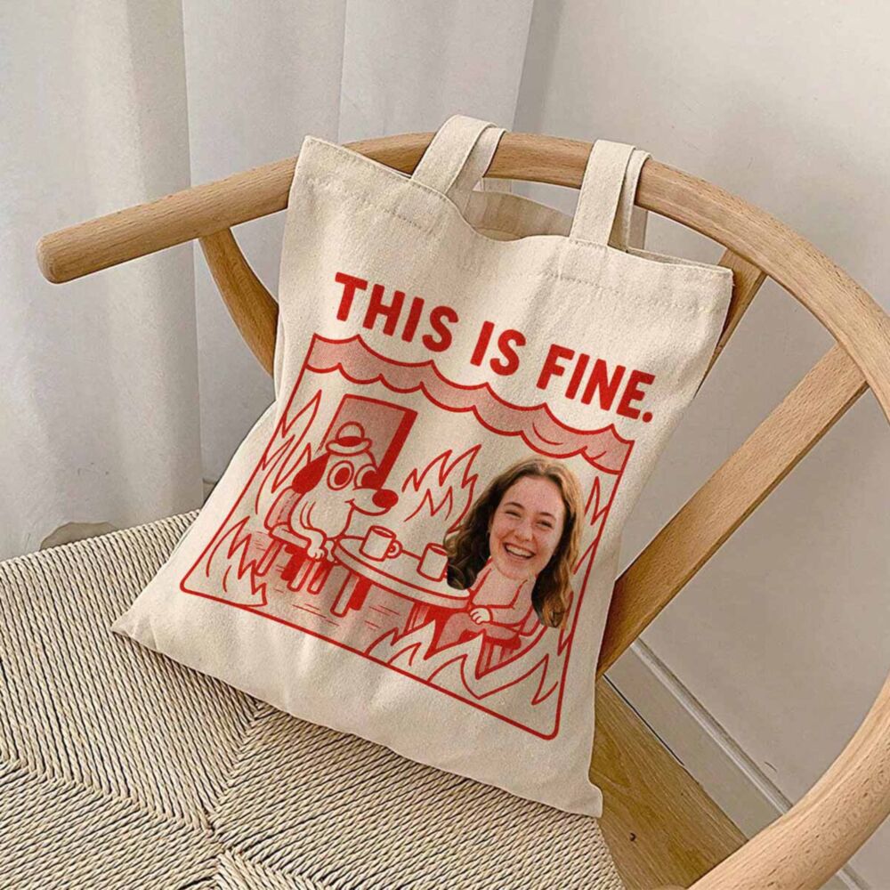 Personalised Photo Tote Bag with This Is Fine Meme