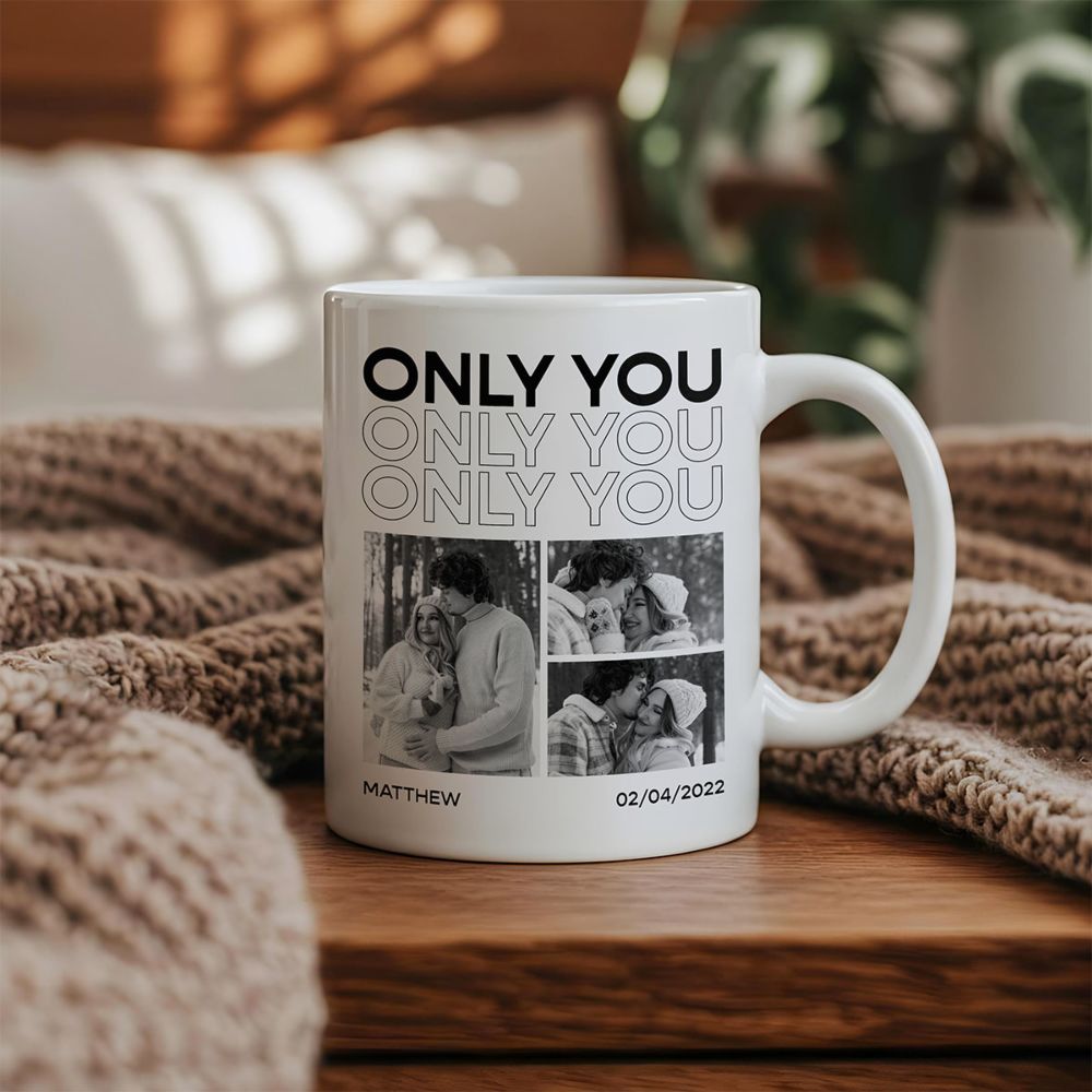 Personalisierbare Tasse mit Schwarz Weiß Fotos und Text