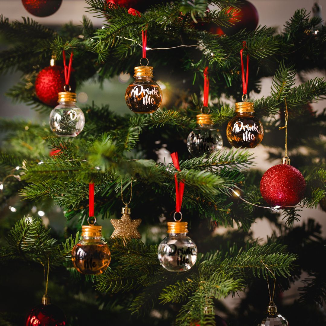 6 Fillable Christmas Tree Baubles - Drink Me Boozeballs For Festive Party Decorations