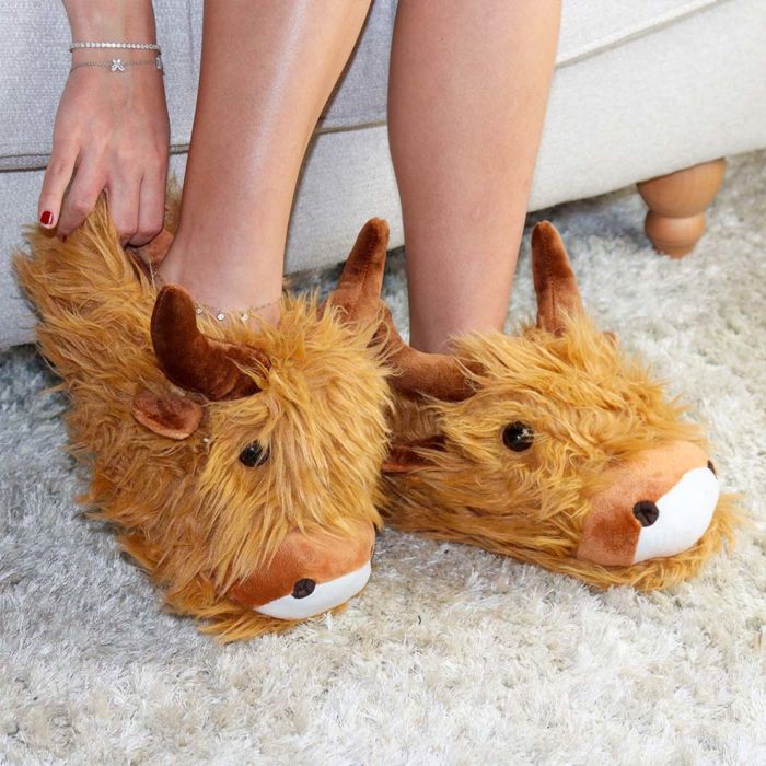 Fuzzy Highland Cow Women's & Kid's Plush Non-Slip Slipper Socks – The Pink  Pigs