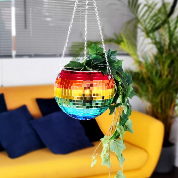 Rainbow Disco Ball Indoor Plant Hanger Pot