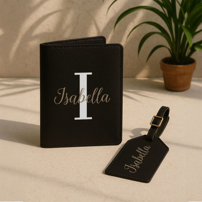 Personalised Passport Cover & Luggage Tag Set – Monogram Edition
