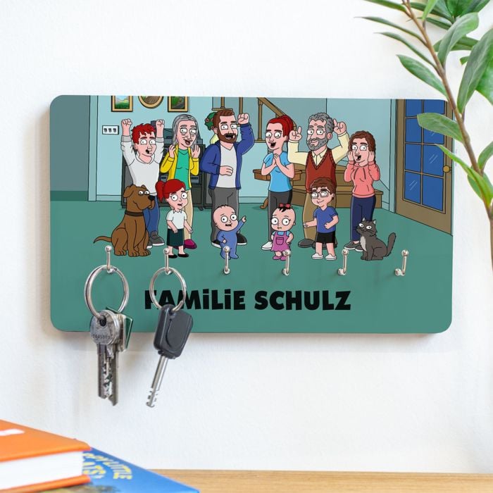 Personalised Key Hanger With Illustrated Family