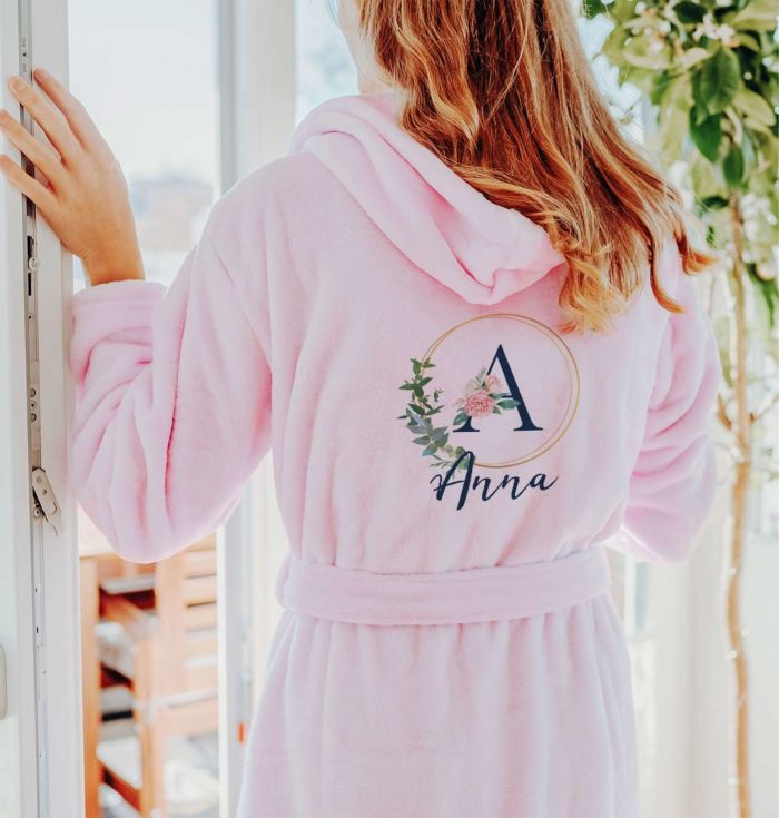 Personalised floral monogram bathrobe