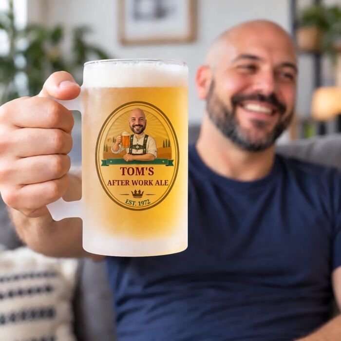 Personalised Beer Stein with Face and Logo
