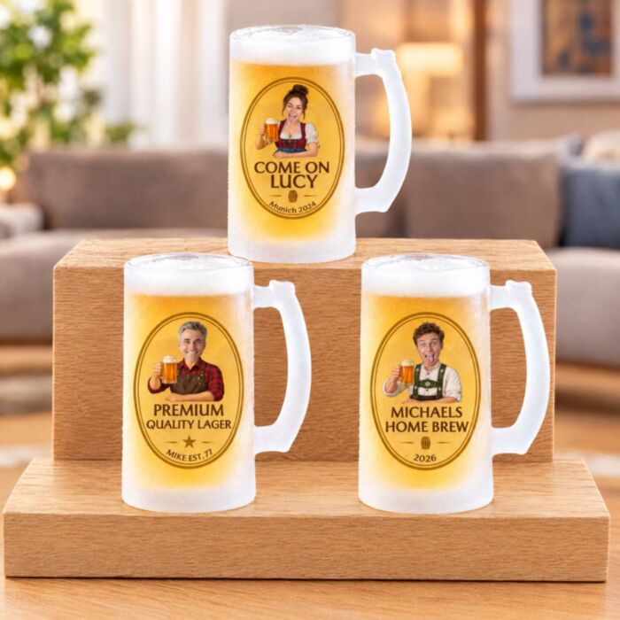 Personalised Beer Stein with Face and Logo