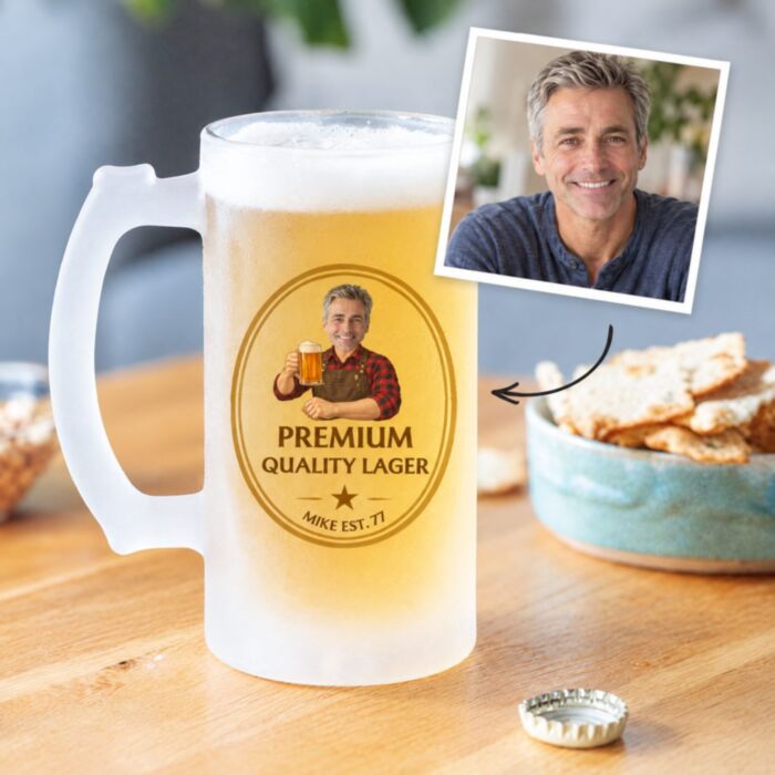 Personalised Beer Stein with Face and Logo