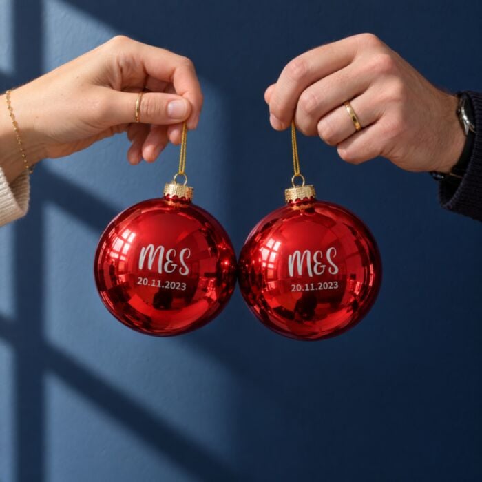 Personalised Christmas Baubles with Monogram – Set of 2