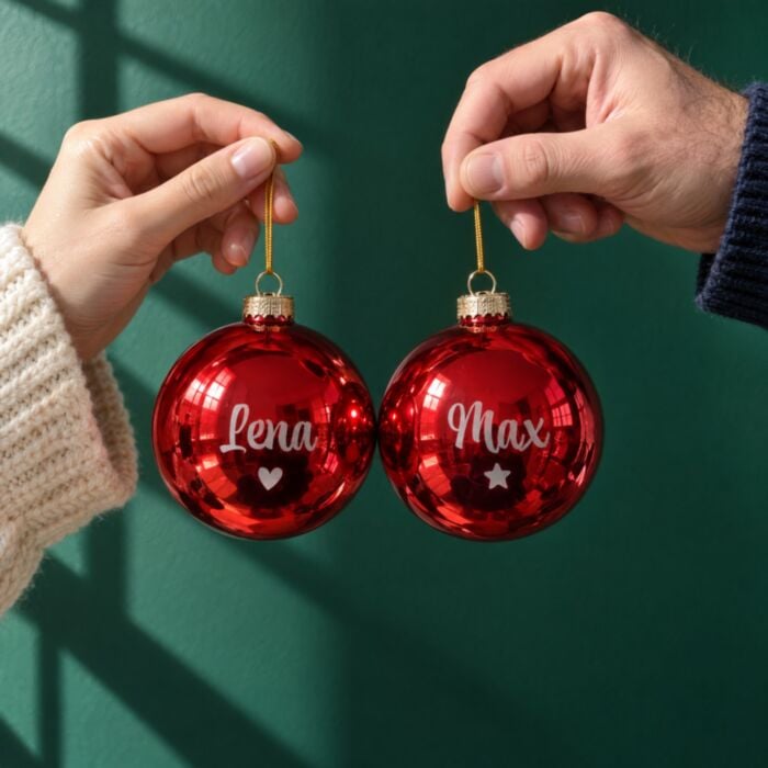 Personalised Christmas Baubles with Text – Set of 2