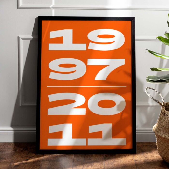 Personalised Poster with Two Custom Years, A2 Bold Typography