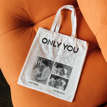 Personalised Tote Bag with Monochrome Photos and Text