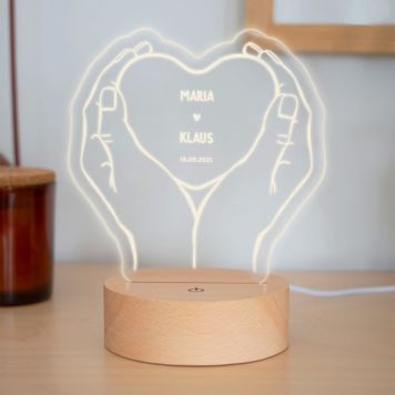Personalisierbare LED-Lampe Herz mit Händen und Namen - Design