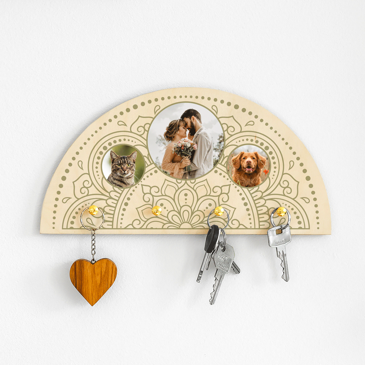 Personalised Mandala Key Hanger With 3 Photos - Design